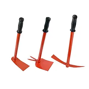 CINAGRO Set of 3 Gardening Tool Set | Heavy-Duty Metal Construction | Rust-Free (Garden Hoe, Garden Tiller & Garden Hand Hoe with 2 Prongs, Orange)