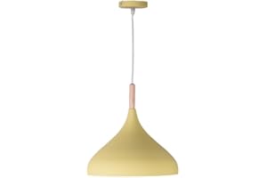 BEL AIR HOME - Lampada a sospensione Baviera 1xE-27 (lampadina non inclusa) Diametro 30 cm in metallo e legno, altezza regolabile (giallo)