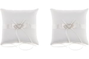 ADOORNIEQUEA 2 Set Wedding Ceremony Party Double Hearts Ring Pillow Cushion Bearer Gift White
