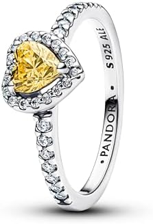 Pandora Anello in Argento da Donna, con Cuore in Rilievo, Giallo, 198421C06, 58/18,5, Argento Sterling, Zirconia cubica
