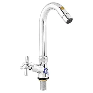 Jagger Corsa Swan Neck tap for wash Basin with Foam Flow, Kitchen Sink, Bathroom, Table Deck-Mounted Table top Brass wash Basin taps for Kitchen with Free Flange and Teflon Tape (Chrome Finished)