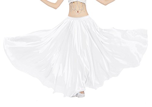 Dance Fairy Danza del Vientre Satén Faldas Largas Vestidos de Mujer,Blanco