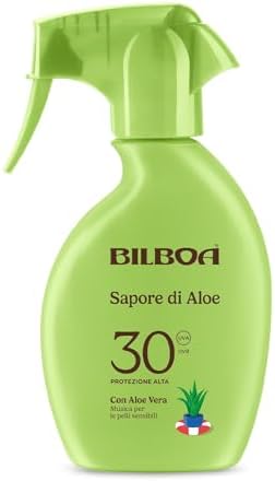 Bilboa Sapore di Aloe Trigger Solare SPF 30, con Aloe Vera, Musica per le Pelli Sensibili, Resistente all'Acqua, Dermatologicamente Testato - 250 ml