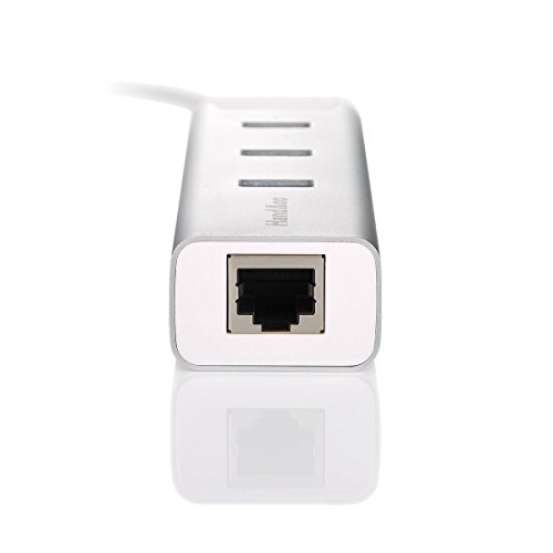 Handacc USB 3.0 3-Port Hub inkl. Gigabit Ethernet LAN / Netzwerkadapter (RJ45) | Super Speed bis zu 5 Gb/s | 3 Port Hub (Verteiler) inkl. Power-LED | Gigabit-LAN 10/100/1000 Mbit | Windows, Linux und Mac | silber (Aluminium – Gehäuse) - 2