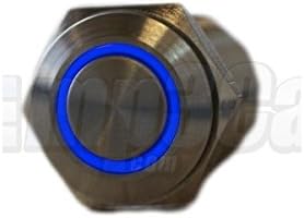 CarNetix Silver Metal Stainless Steel Blue LED Illuminated Latching Pushbutton Switch 16mm