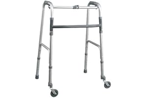 ANTEAMED Deambulatore pieghevole, regolabile in altezza con 2 puntali e 2 ruote piroettanti