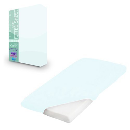 Childrens Pure 100% Cotton Cot Size Light Blue Fitted Sheet 60cm x 120cm