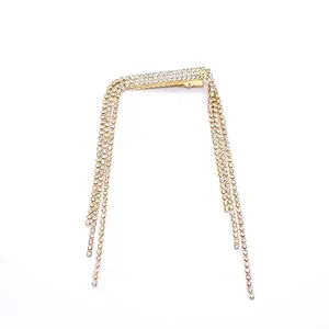 Rhinestone Alligator Hair Barrette Clips for Women Girls Tassel Hairpin Wedding Bridal Hair Accessories (Gold)