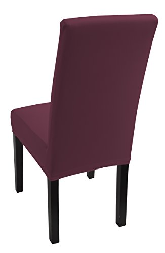 SCHEFFLER-HOME Lacoste Stuhlhussen 2 Stück, Stretch-Stuhlbezug elastische moderne Husse, Dekoration Stuhl-Abdeckung aus Elastik-Stoff mit Gummiband für universelle Passform, bi-elastic Spannbezug, mit Lotus Effekt, Fleckschutz – Bordeaux - 4