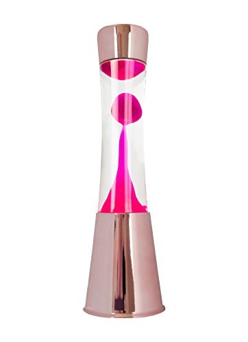 Lámpara de Lava Color Oro ROSA 40cm. Magma Magenta. Metal y cristal.