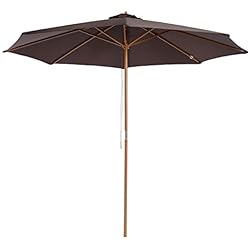Outsunny Parasol Rond Grande Taille diamètre 3 m Bois Polyester Haute densité Chocolat