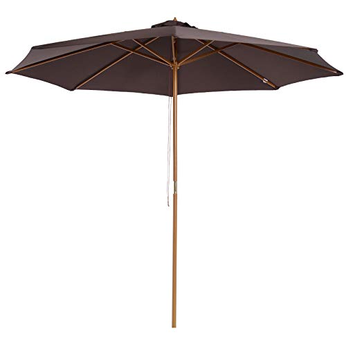 Outsunny Parasol Rond Grande Taille diamètre 3 m Bois Polyester Haute densité Chocolat