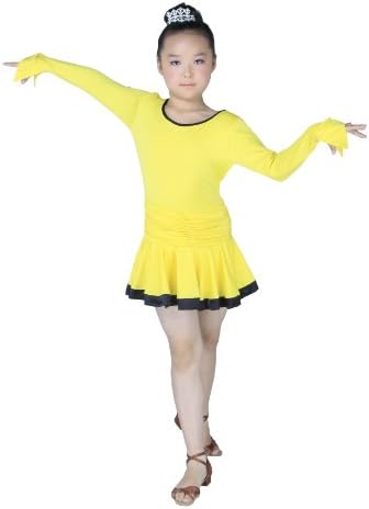 Colorfulworldstore Latin salsa cha cha tango Ballroom Dance Dress-Overall Regulation styles-Yellow (Child L/115cm High, Yellow)