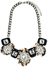 Womens Fashion Necklace - Crystal Daisy and Tortouise Shell Pendant ChainWomens Colorful Rhinestone Crystal Costume Jewelry Bib Statement Choker Necklace