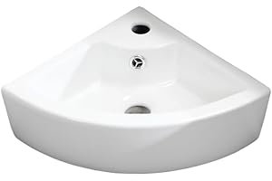 LITEET Small Bathroom Sink - Wall Mounted Basin - Triangle Corner Sink – Mini Sink with One Hand Tap Hole- 325 x 325 x 130mm