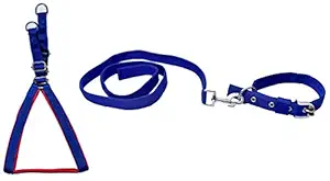 Tame Love Combo Set of Chest Belt Collar Leash for Adult Dogs (Blue Color-1.25 Inch)