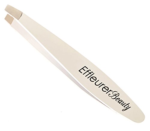 Effleurer Beauty Precision Mini Tweezers - Professional Stainless Steel Small Slant Tip Eyebrow Tweezer (White Color)