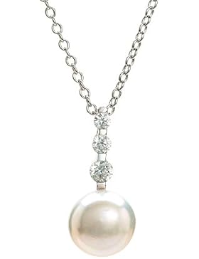 Eye Candy Damen-Halskette Collier 925 Sterling Silber rhodiniert Anhänger mit Süßwasser-Zuchtperle und 3 weißen...