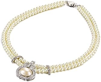 Womens Elegant 2 Layer Faux Pearl Necklace and Rhinestone Diamantee Pendant Jewellery
