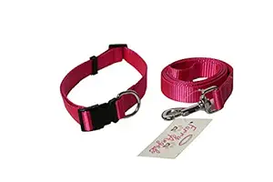 Furry Angels Polyester Adjustable Collar and Leash Set for Dogs ( Large Width - 25 MM ,Color - Pink )
