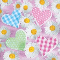 Servietten 20 St. 33x33cm LUNCH. Blumen, Herzen. DAISIES AND HEARTS