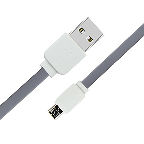 Telckabel 2m Micro USB Nudel Kabel Flates Daten- und Ladekabel für alle Android Apparaten Samsung Huawei Nokia Sony Blackberry usw, Grau - 2