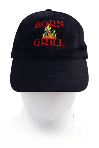 Cap / Kappe, Stickmotiv Born-to-Grill, Cap-Farbe schwarz, hochwertig bestickt vom Stickerei-Fachbetrieb; Cap 100% Baumwolle