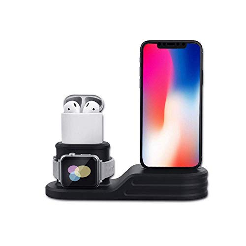 Ideal Swan Soporte de Carga para Apple Watch?3 en 1 Soportes de Carga de para Apple Watch 4/3/2/1, Airpods, iPhone XS/XS MAX/X/8/8 Plus /7/7 Plus /6S /6S Plus - Negro