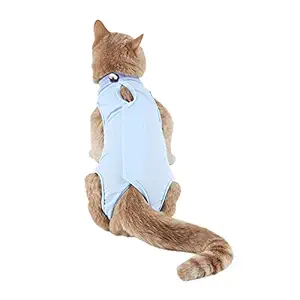 TORJOY Cat Professional Surgical Recovery Suit for Abdominal Wounds Skin Diseases,Breathable E-Collar Alternative Cotton Surgery Shirt for Cats and Dogs Blue S