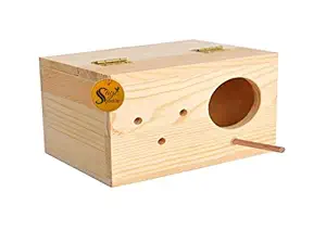 Sage Square Natural Wood Mountable BirdS Nest Cum Breeding Box with Perch for Cockatoo, Macaw, African Grey Bird