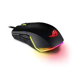 Asus ROG Pugio Optical Wired Gaming Mouse with a Truly ambidextrous Design Featuring configurable Side Buttons, Exclusive Push-fit Switch Socket Design, and Aura RGB Lighting with Aura Sync Support