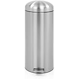 Brabantia Pedal Bin Retro - Cubo de basura, 30 litros, tapa silenciosa, cubo interior de plástico extraíble, acero mate anti-huellas