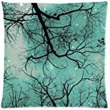 BFarwellStore Cotton Linen Square Decorative Throw Pillow Case Cushion Cover 18 X 18 Teal Blue & Gray Nature Moon Stars