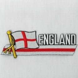 England St Georges Cross Sidekick Word Country Flag Iron on Patch Crest Badge .. 3.8cm X 11cm ... New