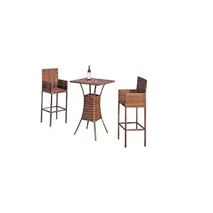 A K Furniture Furniture/Garden Furniture/Balcony Furniture Set for Outdoor/Indoor Use Table with 2 Chairs Without Glass, Brown