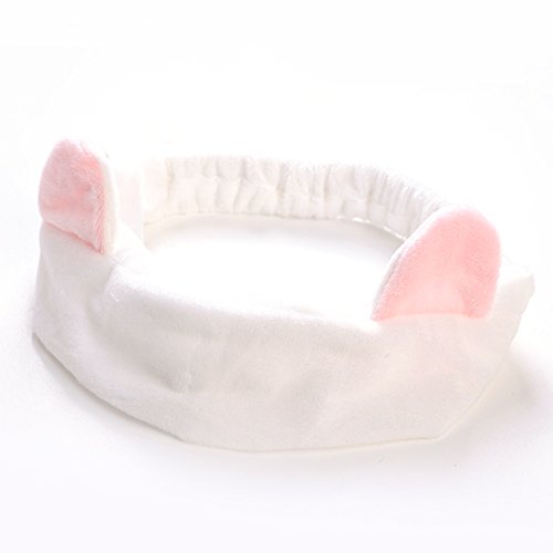 Contever® 1x Niedlich Katzenohren Stirnbänder Flannel Mädchen Turban Haarband Baden Spa Make up Haarreif Elastisch — Weiß - 6