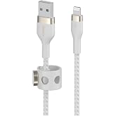 Belkin BoostCharge Pro Flex &Ouml;rg&uuml;l&uuml; USB Tip A - Yıldırım Kablosu (2M/6,6FT), MFi Sertifikalı Şarj Kablosu - Beyaz