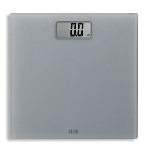 ADE Digitale Personenwaage BE 1606 Elsa. Elektronische Badezimmerwaage mit Wiegefläche in mattierter "Frozen Glas"-Optik. Zur genauen Gewichtsbestimmung bis 180 kg. Inklusive Batterie. Grau