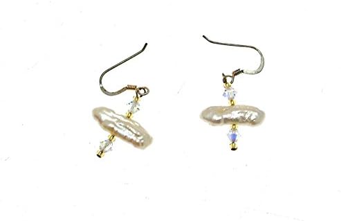 Ladies white coloured fresh water pearl earrings with crystal