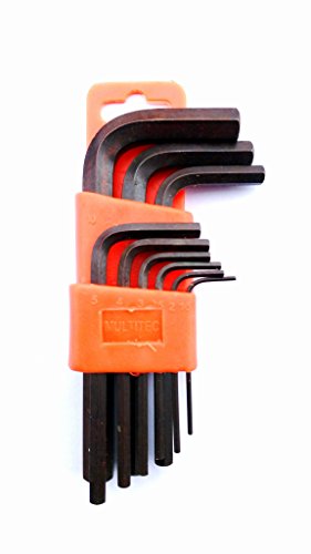 MULTITEC Hex Short Allen Key Set HSLK100 – 9-Piece Metric Sizes (1.5mm to 10mm) with Plastic Holder | Alloy Steel | Hardened & Tempered | Ball End Design | High Torsional Strength