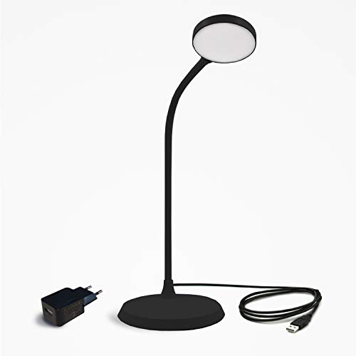 Preisvergleich Produktbild LED Schreibtischlampe Leseleuchte Tischlampe Schwanenhals Schwarz mit Touch Schalter USB Netzteil 4W SMD2835 LED Tageslicht 5000K von Enuotek