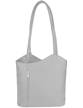 OBC Made in Italy Ledertasche-Rucksack Strauß Prägung Damen Tasche 2in1 Handtasche Umhängetasche Schultertasche...