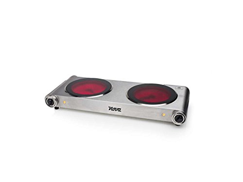 Edelstahl Doppelkochplatte Doppel-Kochfeld Kochplatte Camping-Kocher (Ceran-Kochfeld, Camping-Herd, Glas-Kochplatten, Herdplatten, Timer, 2 Thermostate, Gehärtete Glasplatten) - 3