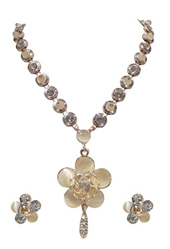 Kabello Designer Rose Gold Style Necklace with Earrings for Women, Exclusive Gifts Ideas for Diwali Special, 25 Grams, Peach, Pack of 1