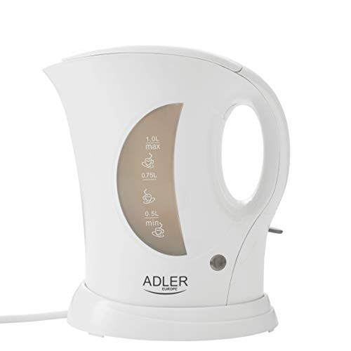 Adler AD 03, Bollitore Elettrico da 1 L (900 W, 650 g, 210 mm x 130 mm x 210 mm), Bianco