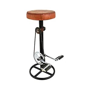 Priti Vintage Iron Adjustable Height Bar Stool With Top Leather