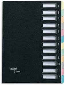 Emey Junior Clip 12 Compartments Cardboard Document Folder Black