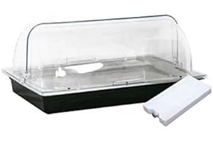 Gastro-Bedarf-Gutheil Kühlsystem GN 1/1 Kühlschale Komplettset mit Rolltop Haube und 2 Kühlakku Kühltablett Schale für Buffet Wurstplatte Fischplatte Fleischplatte Käseplatte