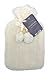 Luxurious Cosy Faux Fur Cover Hot Water Bottles with Pom Poms: 2 Litre Size (Ivory)
