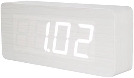 Smart Wooden Digital Alarm Clock, SHOULDBUY 8-Inches Sound Control With Time Temperature (White-White LED)